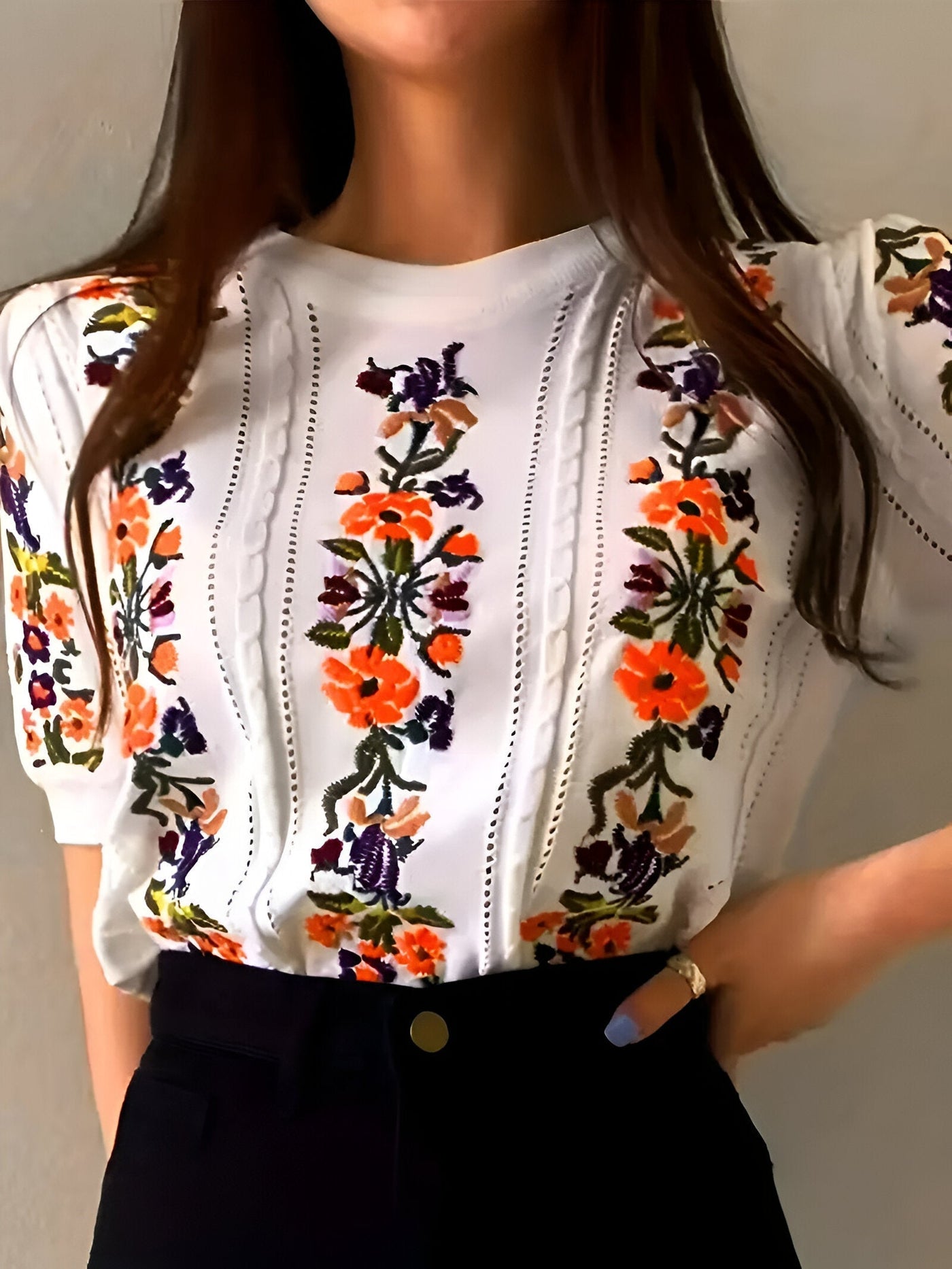 Denisa | Frisches Floral-Top mit kurzen Ärmeln