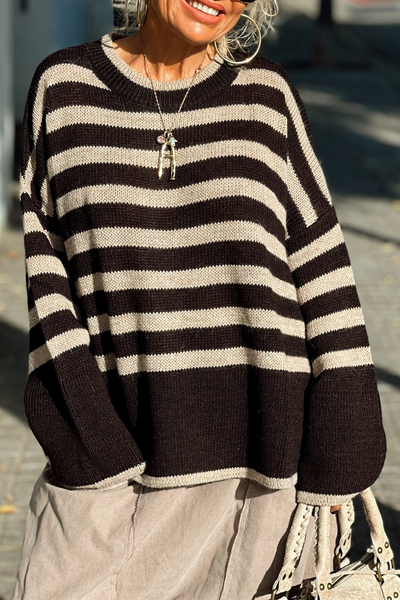 Isabelle® | Lässige Pullover mit Streifenmuster und kontrastierendem O-Ausschnitt