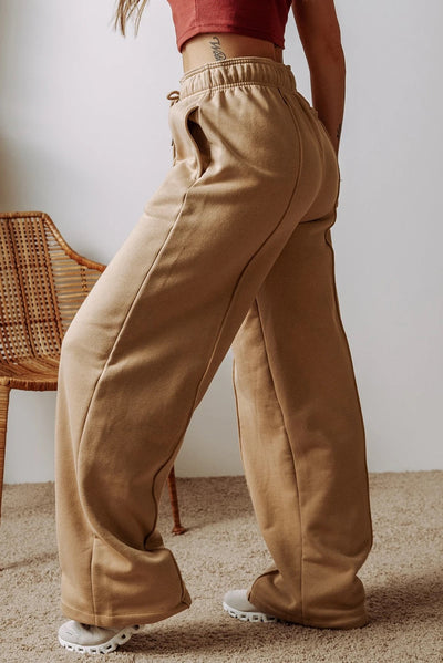 Jane® | Rauchgraue Hose mit freiliegender Naht und Kordelzug, hoher Taille und weitem Bein