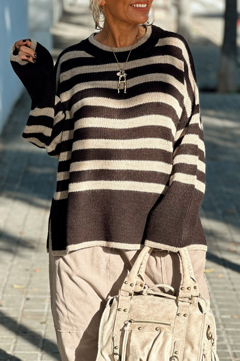 Isabelle® | Lässige Pullover mit Streifenmuster und kontrastierendem O-Ausschnitt