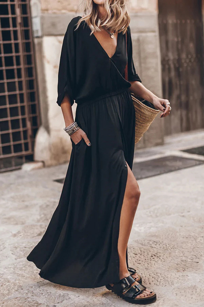 Noemí® | Weiches und elegantes Maxikleid mit Kimonoärmeln, dehnbarer Taille und Taschenschlitz