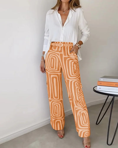 Zweiteiliges Damen Set Aus Langarmshirt Und Weiter Hose | Formal
