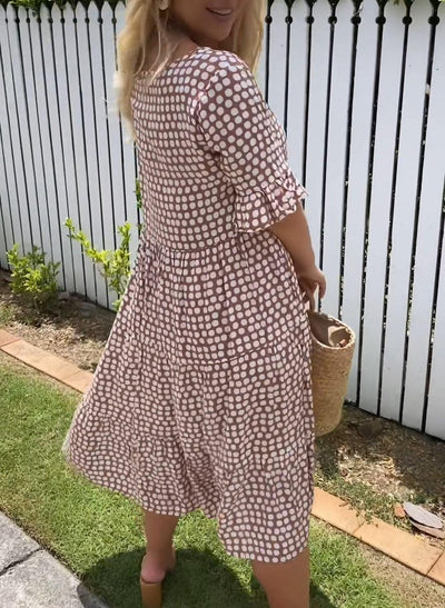 Damen kurzärmeliges midikleid mit rundhalsausschnitt