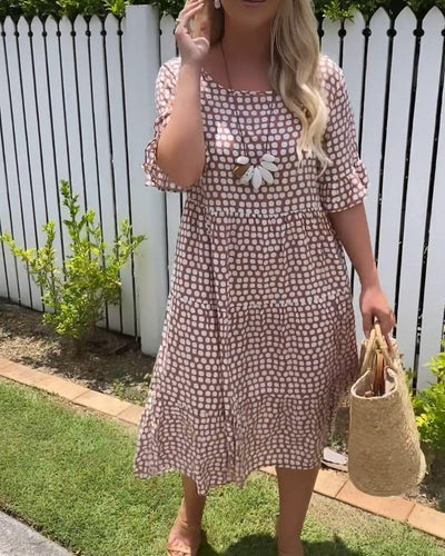 Damen kurzärmeliges midikleid mit rundhalsausschnitt