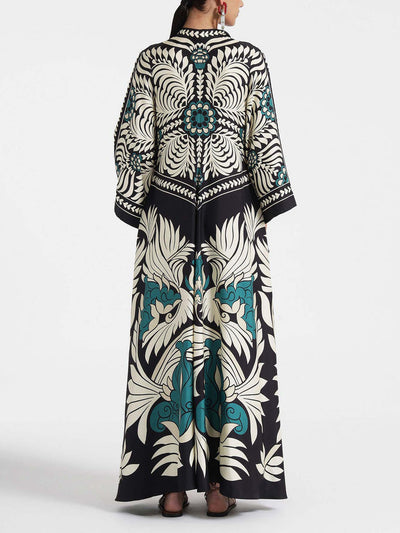 Langes Kleid mit Blumenmuster und Kontrastblumenmuster