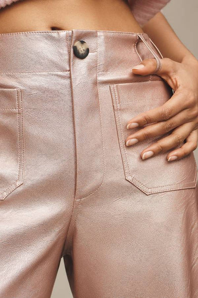 Iris® | Colette Metallic-Stretchhose aus Kunstleder mit Tasche, verkürztem Bein und weitem Bein