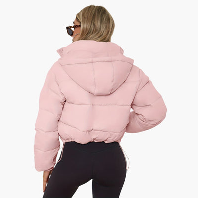 Damenkurze Jacke mit Kapuze und Reißverschluss