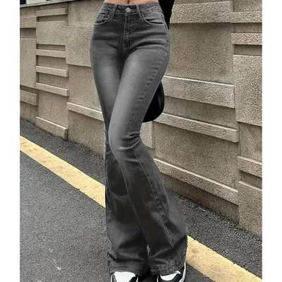 Damen Stylische Hochtaillierte Ausgestellte Jeans | Elegant