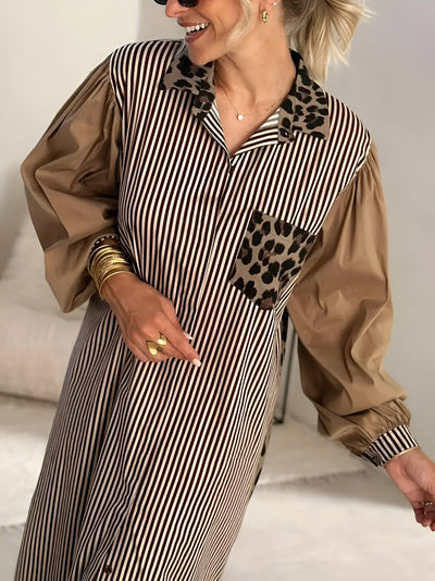 Arris | Stylisches Maxikleid mit Leopardenmuster & Streifen