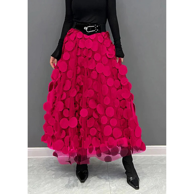 Damen Vintage Gepunkteter Maxi Rock | Hochtailliert