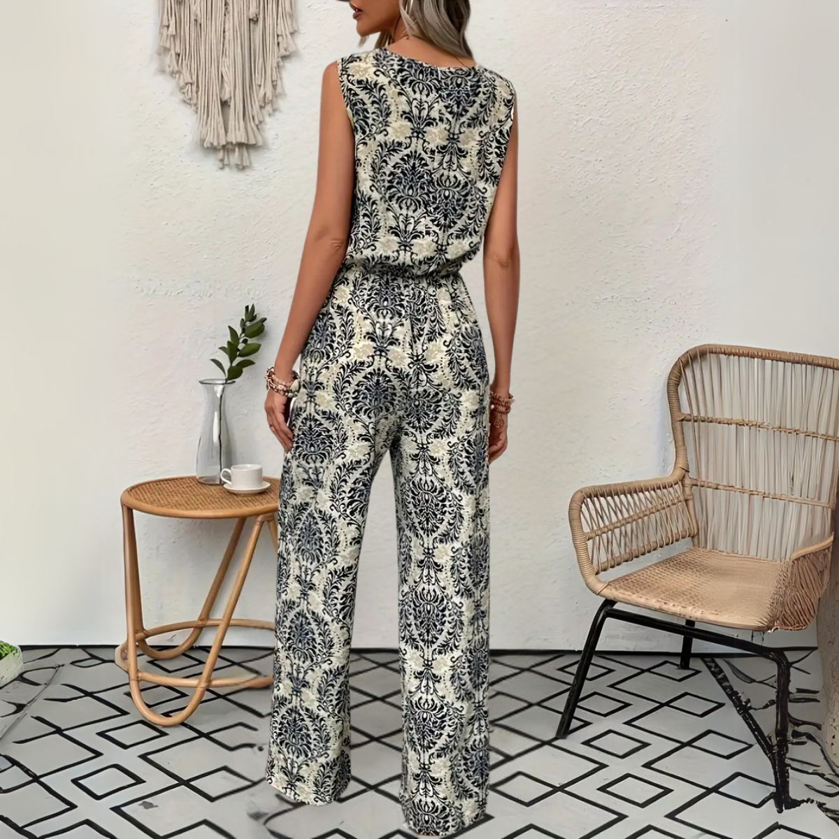 Gemusterter Ärmelloser Jumpsuit Für Damen