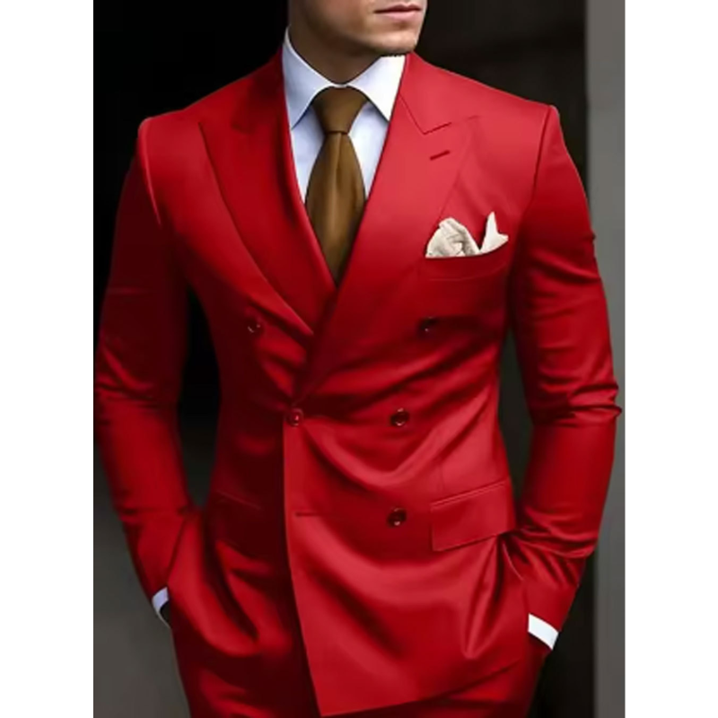 Zweireihiger Herren mit Sechs Knöpfen Hochzeitsgast Anzug | Elegant