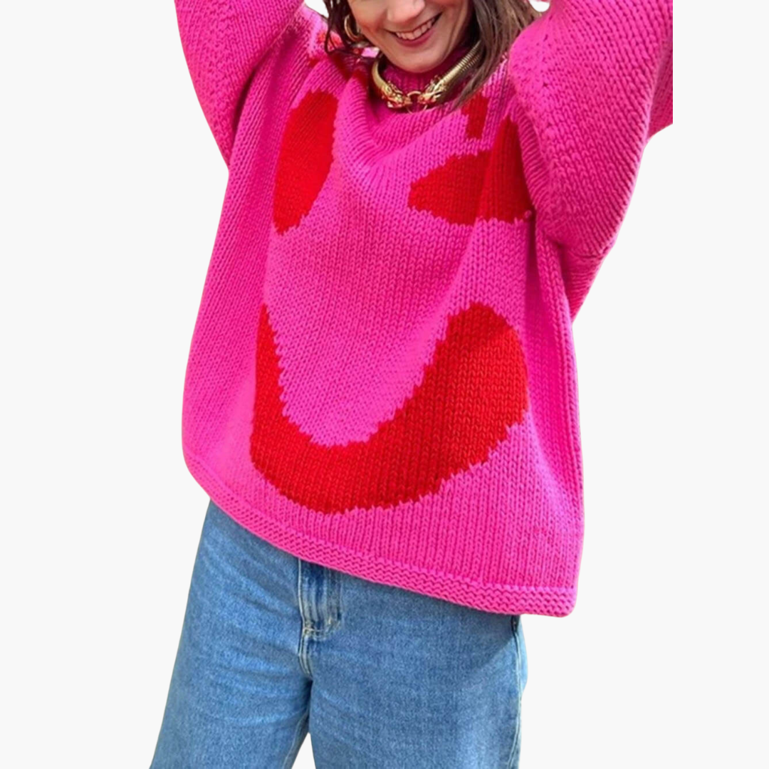Strickpullover für Damen - mit Oversize-Passform und Smiley-Motiv