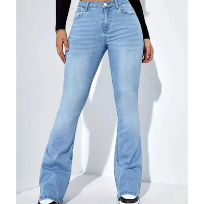 Damen Stylische Hochtaillierte Ausgestellte Jeans | Elegant