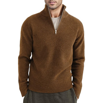 Gerippter Reißverschluss-Strickpullover Für Herren