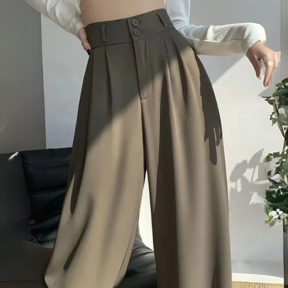 Hochgeschnittene Weitbein-Hose Für Damen