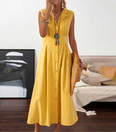 Damen ärmelloses Midikleid mit Knopfleiste für den Sommer