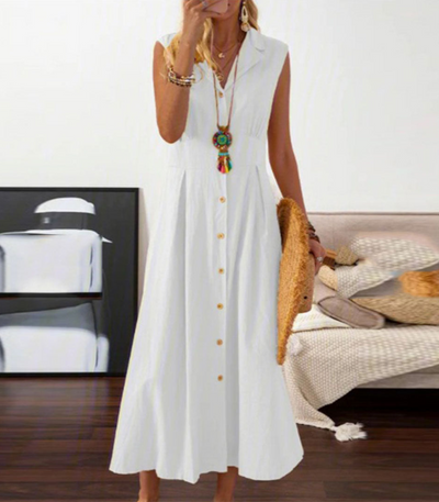 Damen ärmelloses Midikleid mit Knopfleiste für den Sommer