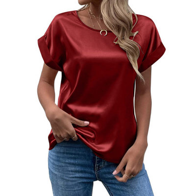 Glänzende Satin Kurzarm Bluse Für Damen