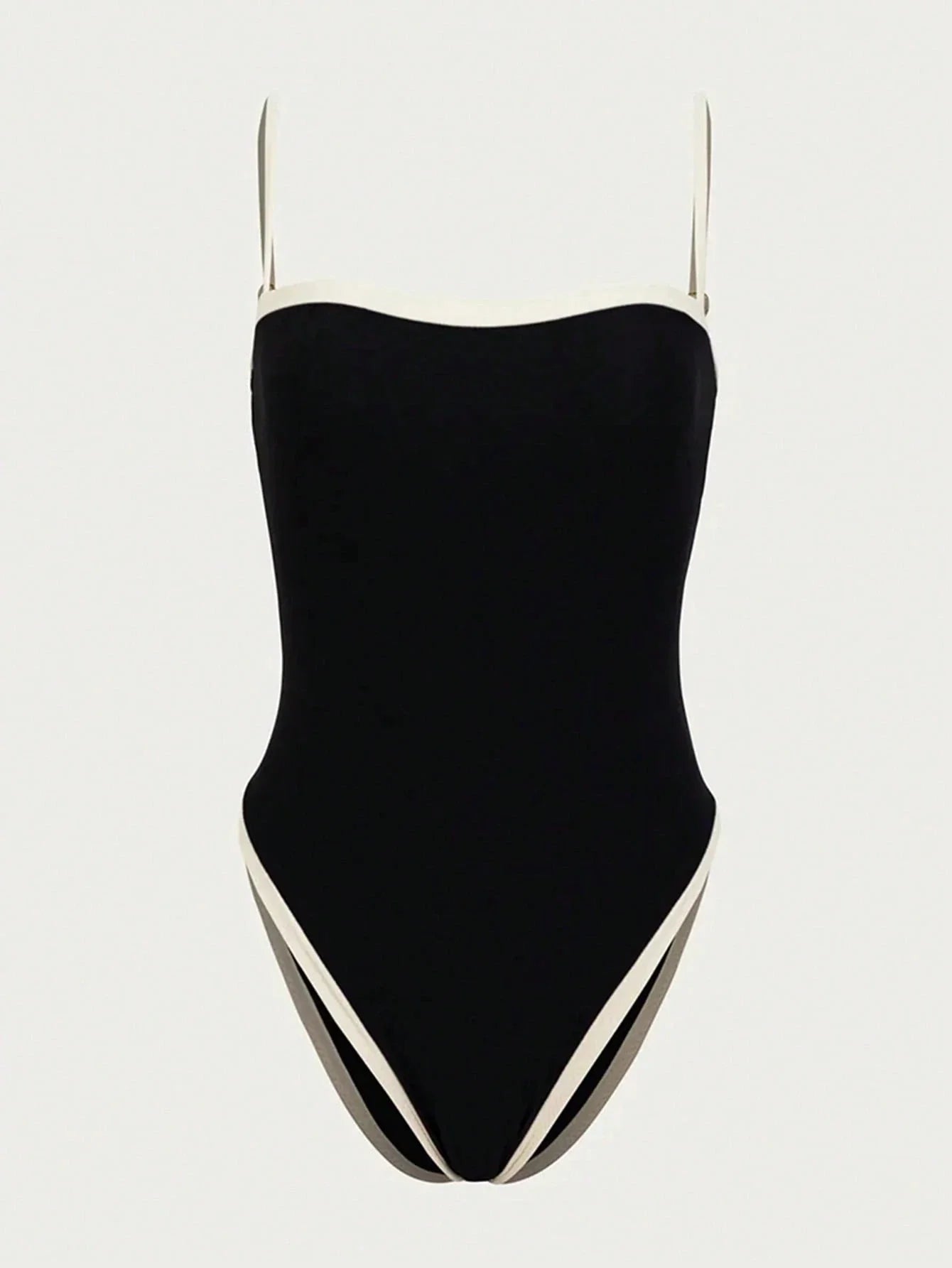 Eleganter Damen Badeanzug Schwarz – Einteiler mit hohem Beinausschnitt & stilvollen Kontrastdetails