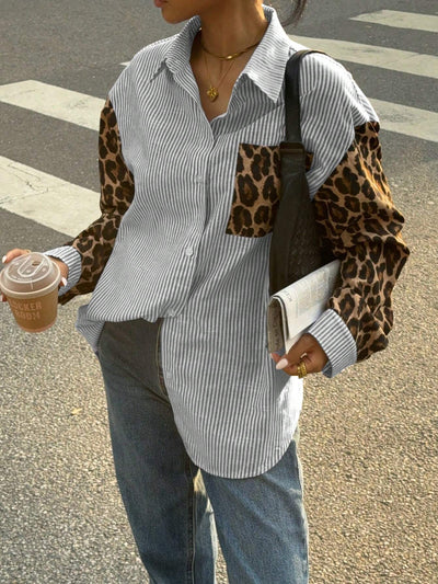 Gestreifte Damenbluse mit Leo-Details – Auffällig, Lässig & Streetstyle-ready