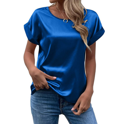 Glänzende Satin Kurzarm Bluse Für Damen