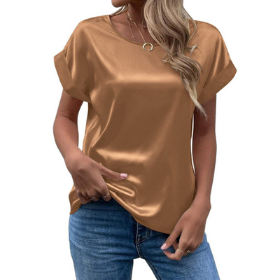 Glänzende Satin Kurzarm Bluse Für Damen
