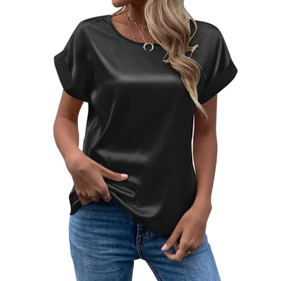 Glänzende Satin Kurzarm Bluse Für Damen