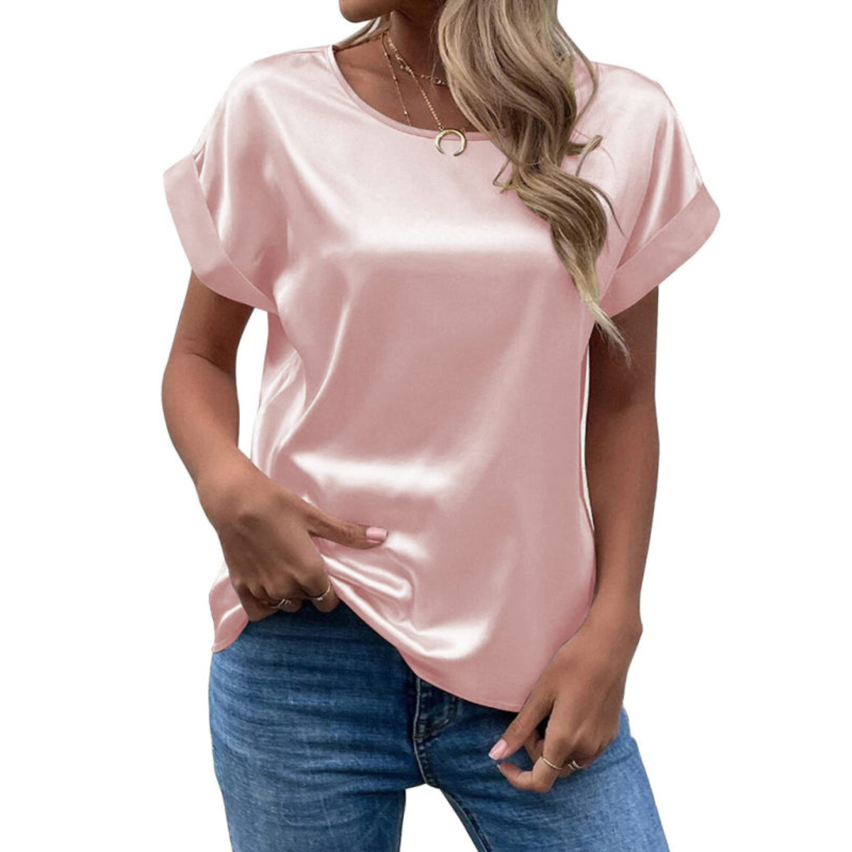 Glänzende Satin Kurzarm Bluse Für Damen