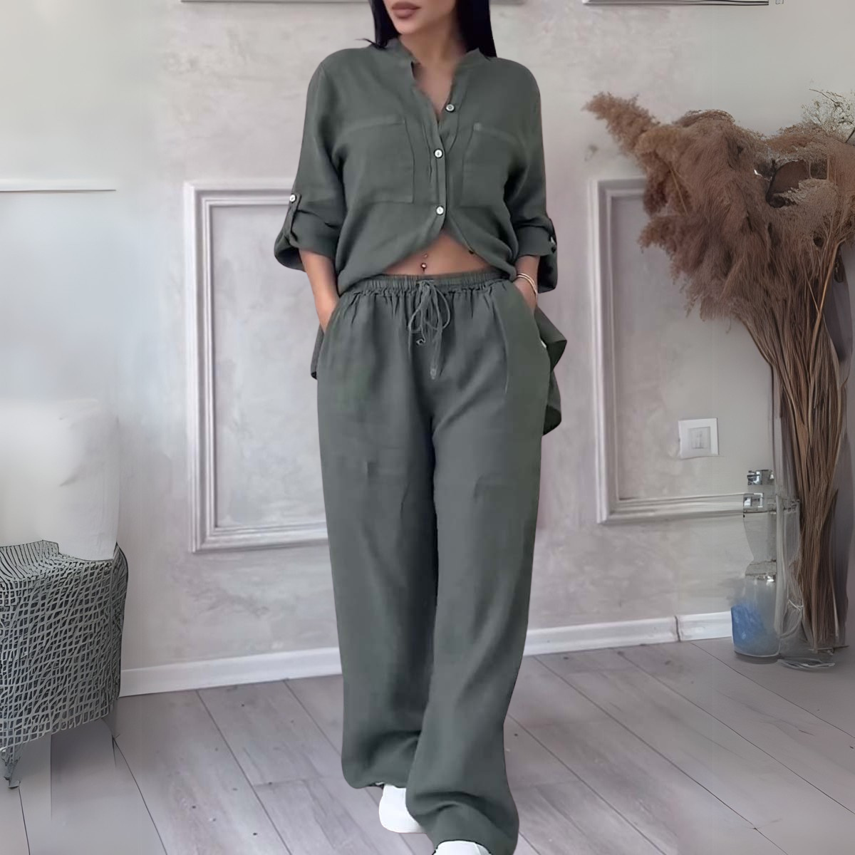 Leichtes Button-Up-Set für Damen