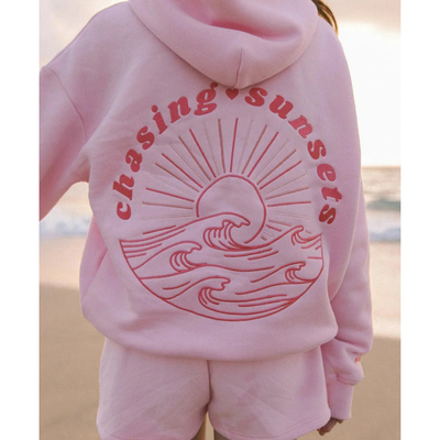 Damen Oversized Lässiger Paradise Print Kapuzenpulli  | Vordertasche