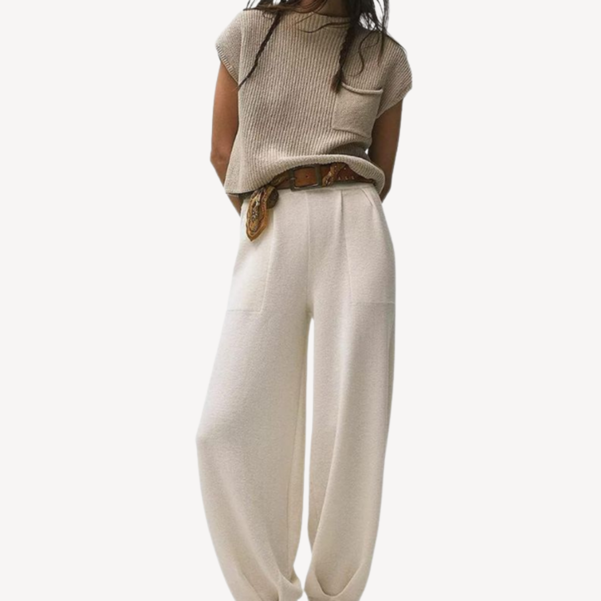 Geripptes Strick-Zweiteiler-Hosen-Set für Damen