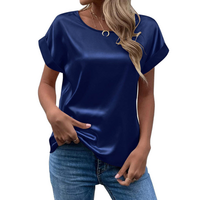 Glänzende Satin Kurzarm Bluse Für Damen