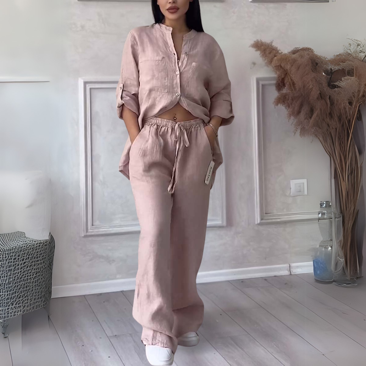 Leichtes Button-Up-Set für Damen