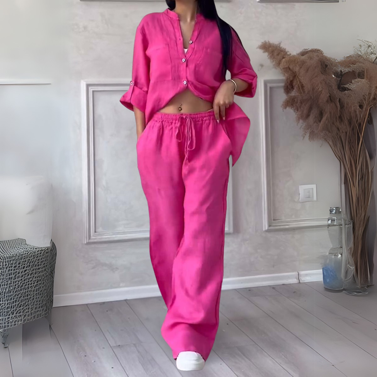 Leichtes Button-Up-Set für Damen