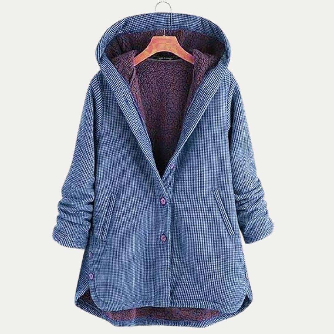 Karierter Mantel mit Kapuze für Damen