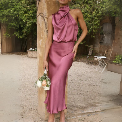 Drapiertes Neckholder-Midikleid Für Damen