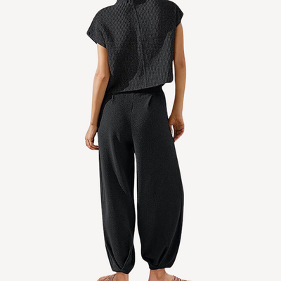 Geripptes Strick-Zweiteiler-Hosen-Set für Damen