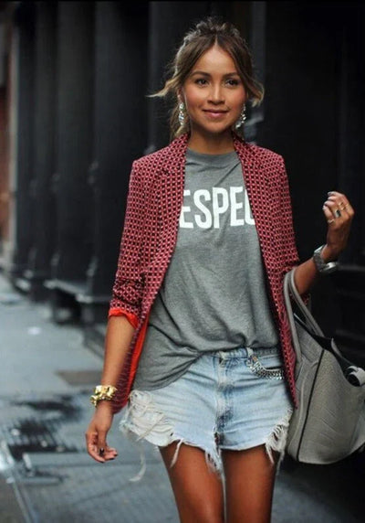 Lässiger Damen Blazer Mit Reverskragen | Bedruckt