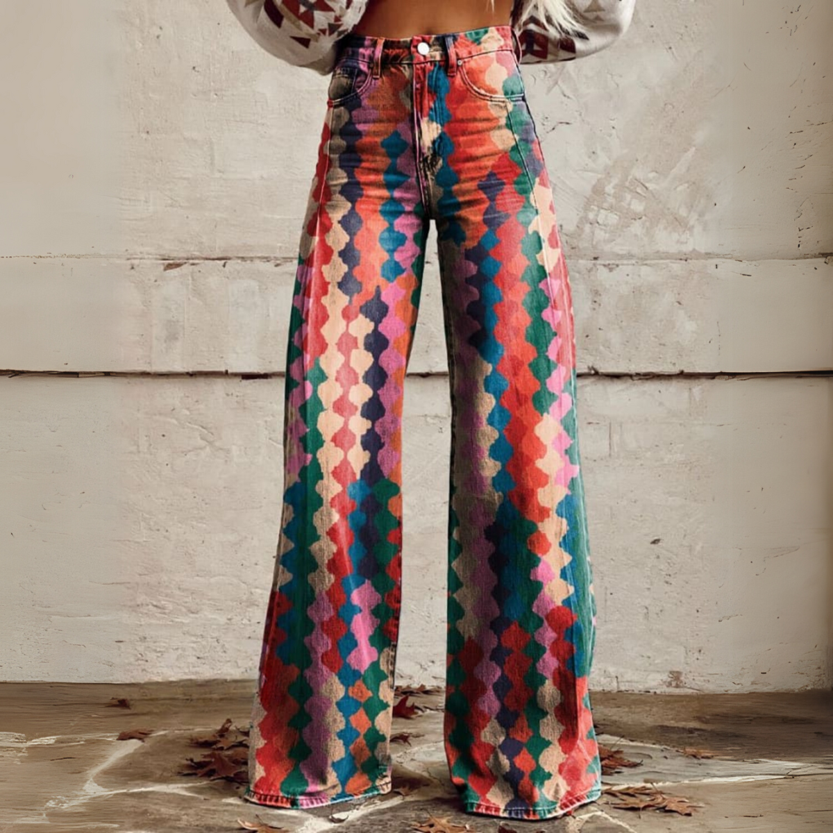 Gemusterte Weitbein-Hose Für Damen