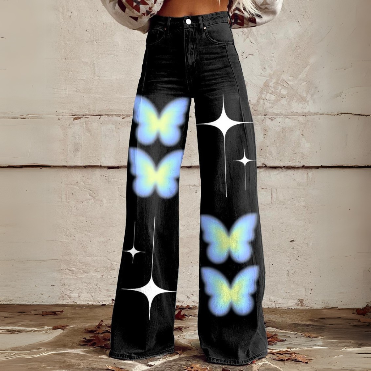 Schlaghose mit Schmetterlings-Print Für Damen