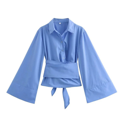 Damen Schickes Wickel Kimono Hemd | Langarm