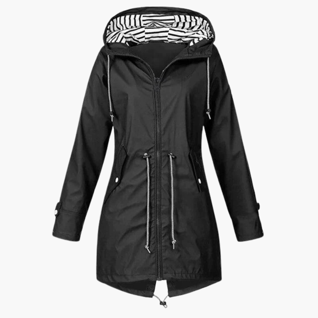 Damen Regenjacke mit Kapuze und Kordelzug an der Taille