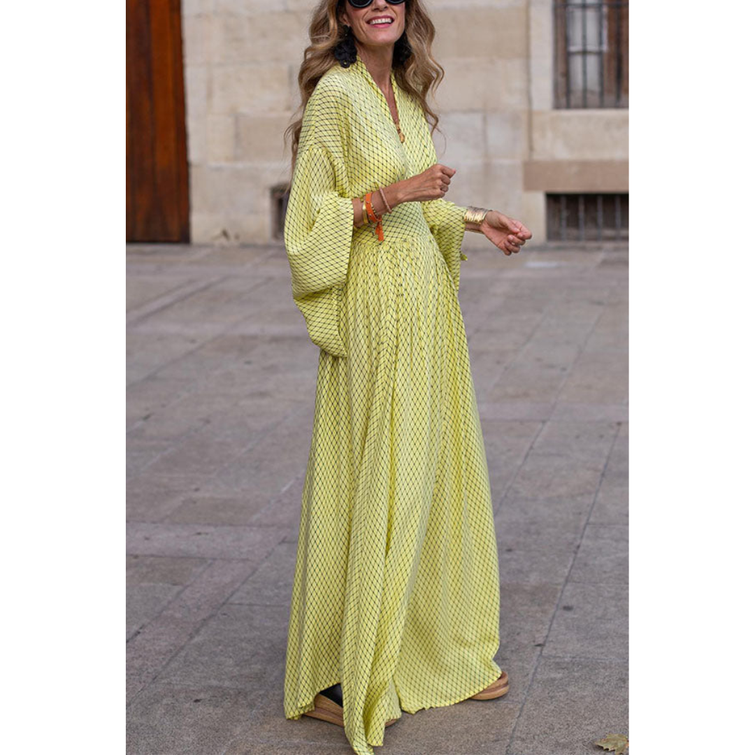 Gemustertes V Ausschnitt Kleid Für Damen | Maxi