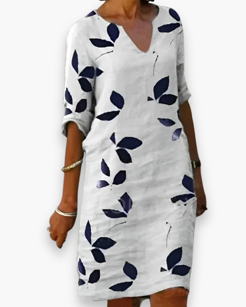 Damen Elegantes Blätterdruck Kleid | Midi