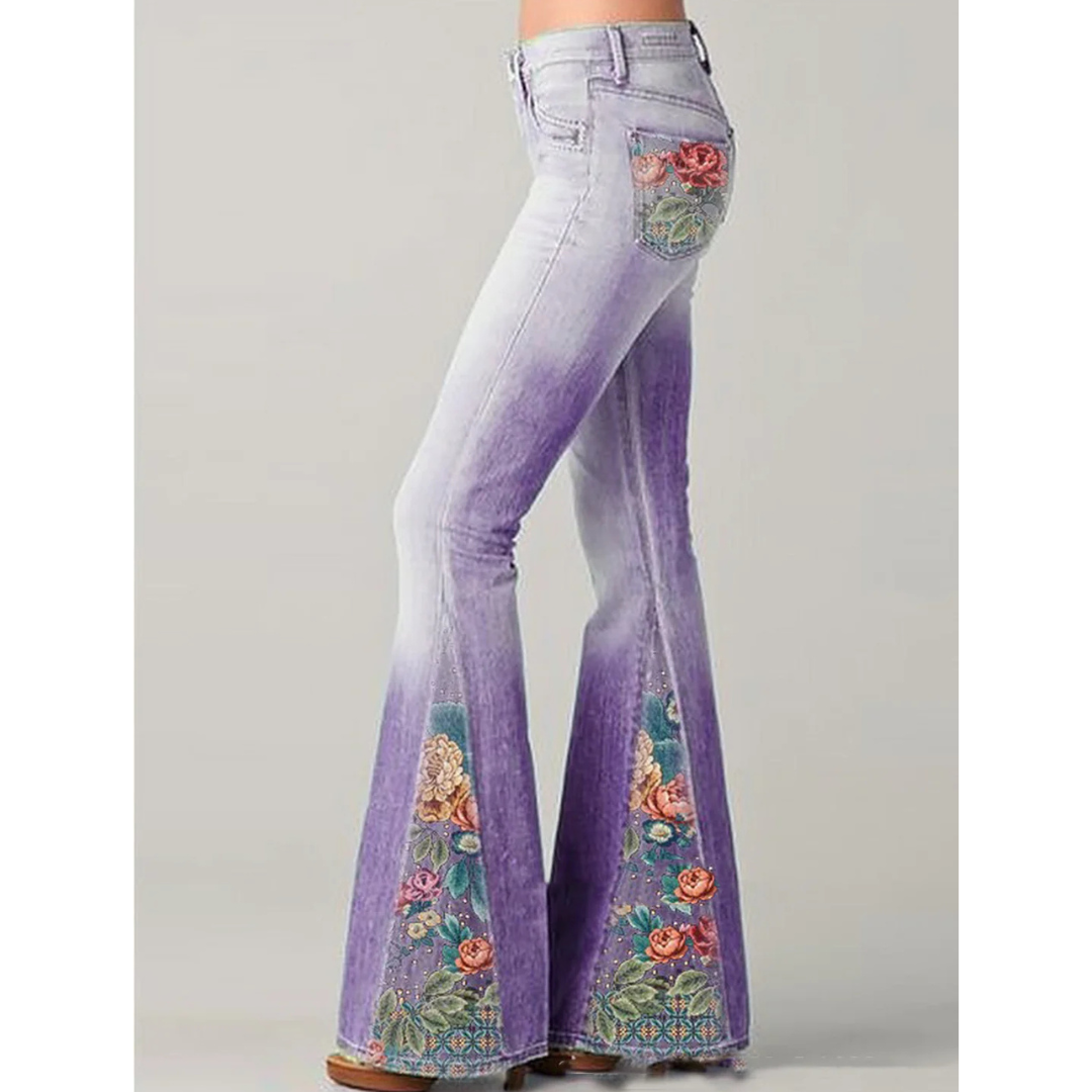 Damen Vintage Blumen Bestickte Jeans | Ausgestellt