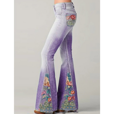 Damen Vintage Blumen Bestickte Jeans | Ausgestellt