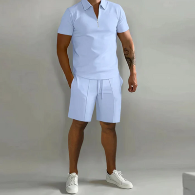 Herren Sommer Co Ord Kordelzug Shorts Und Halb Zip Oberteil Set | Zwei Teile