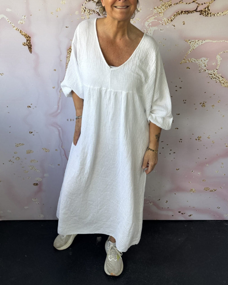 MIRAVO | Luftiges V-Ausschnitt Maxikleid mit Falten