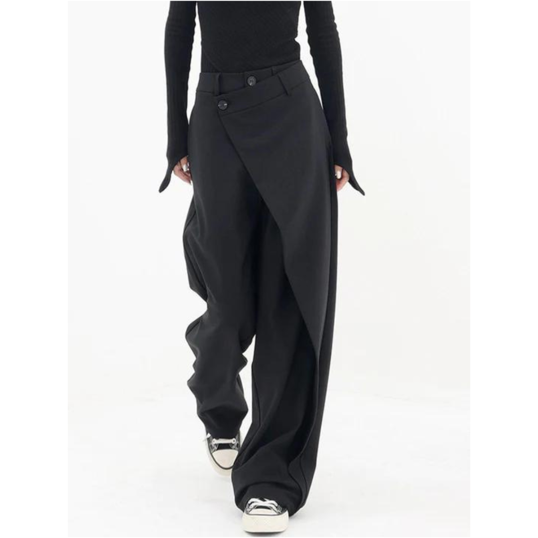 Damenhose Mit Hoher Taille Und Weitem Bein | Asymmetrisch